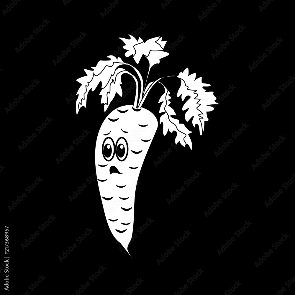 Cartoon vegetable - silhouette carrot. Cute character vegetable carrot face  isolated on black background vector illustration. Simple silhouette carrot  face icon vector. Cartoon ffood emoji. Stock Vector | Adobe Stock