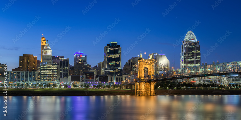 Cincinnati skyline at night from across the Ohio River