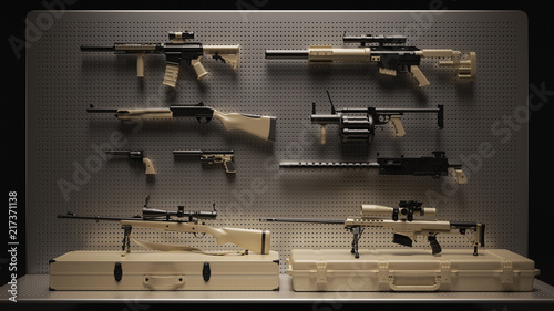 Tan Firearms Display 3d Illustration 3d Rendering photo