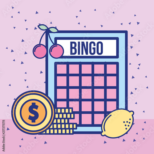 casino bingo game and pile dollar coins money