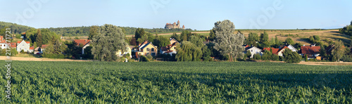 Panoramic view of the village Oberrohrbach with the Kreuzenstein Castle on a hill. Lower Austria, Europe photo