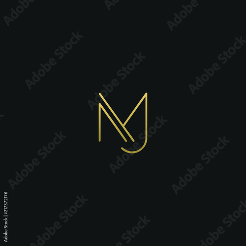 Creative modern elegant MJ black and gold color initial based letter icon logo.