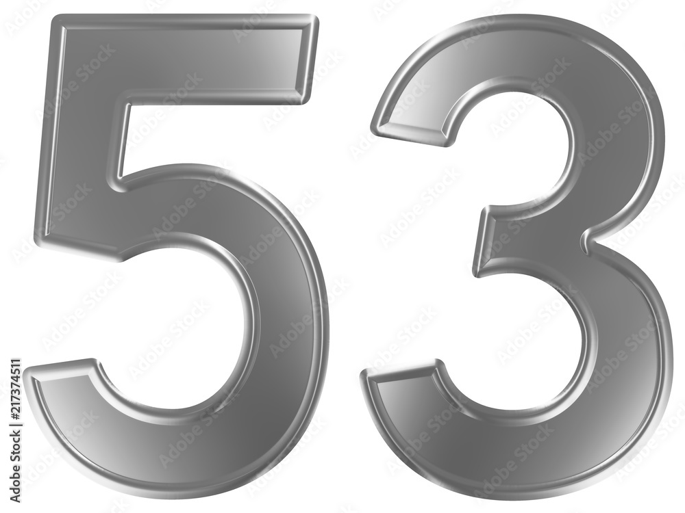 Numeral 53, fifty three, isolated on white background, 3d render Numeral 53, fifty three, isolated on white background, 3d render