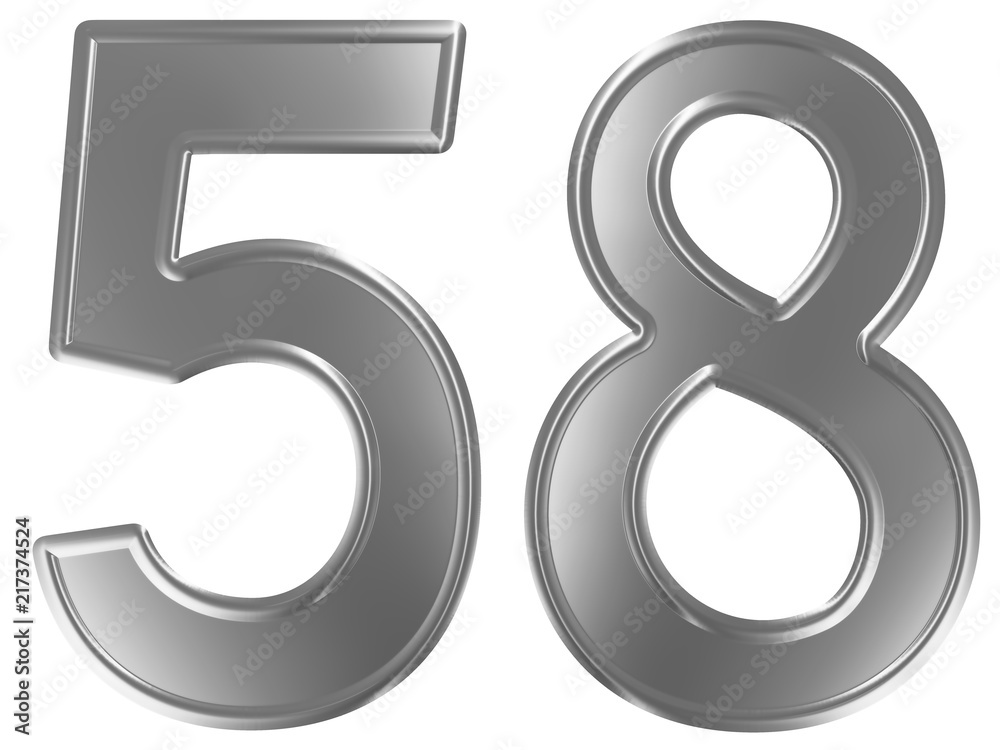 Numeral 58, fifty eight, isolated on white background, 3d render Numeral 58, fifty eight, isolated on white background, 3d render