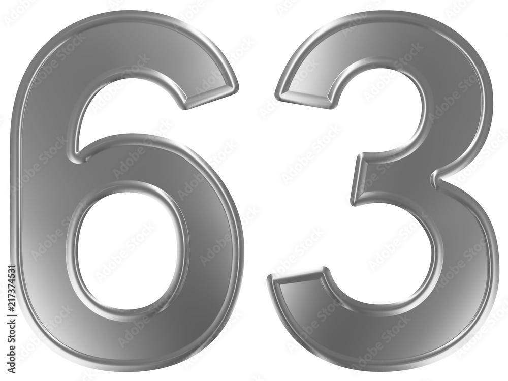 Numeral 63, sixty three, isolated on white background, 3d render Numeral 63, sixty three, isolated on white background, 3d render