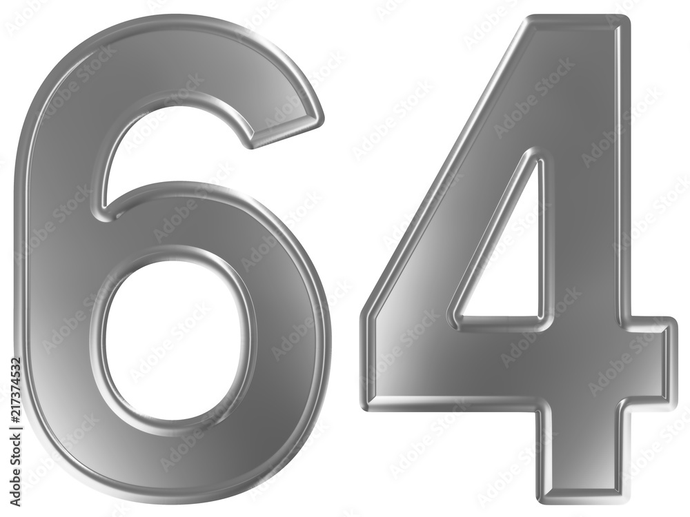 Numeral 64, sixty four, isolated on white background, 3d render Numeral 64, sixty four, isolated on white background, 3d render