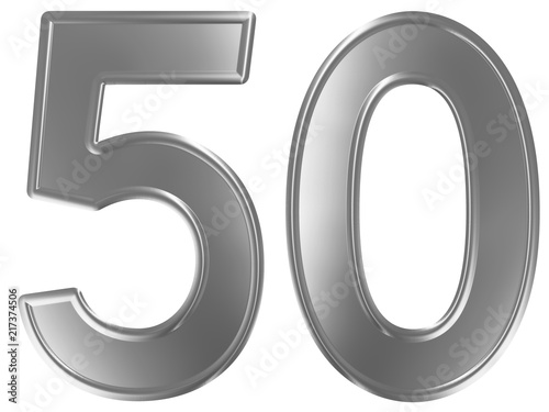Numeral 50, fifty, isolated on white background, 3d render