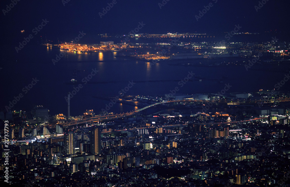 Night view of Kobe and Osaka Bay from lookout point on top of Mt. Rokko
