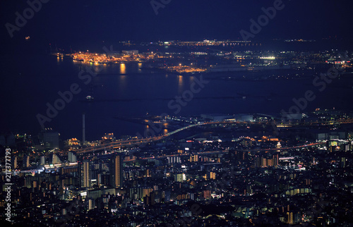 Night view of Kobe and Osaka Bay from lookout point on top of Mt. Rokko