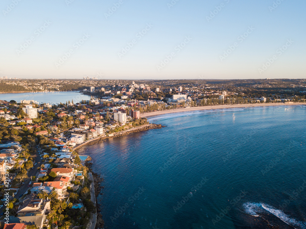 Aerial view along Manly coastline, Sydney.