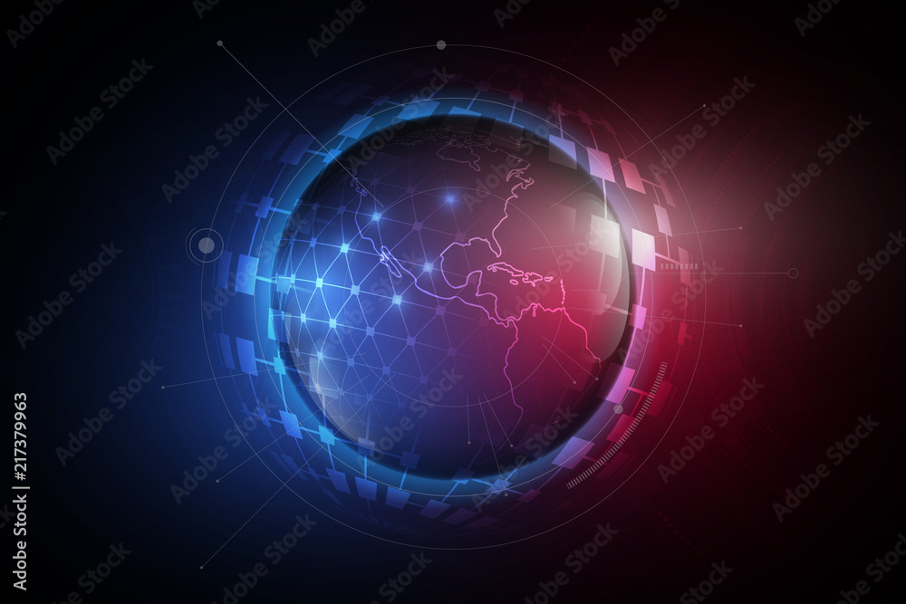 Futuristic globalization sphere in hologram concept, world map, vector illustration - Illustration