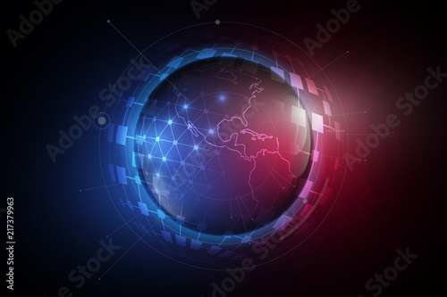 Futuristic globalization sphere in hologram concept  world map  vector illustration - Illustration