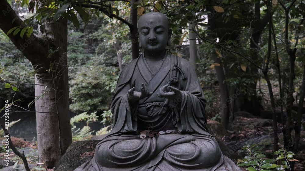 Bhudda statue with Japanese coins in the garden of the Nezu museum. Tokyo, may. Bhudda statue with Japanese coins in the garden of the Nezu museum. Tokyo, may.