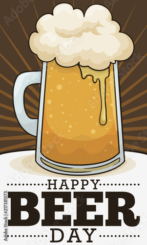 Mug with Frothy Beer Ready to Celebrate Beer Day, Vector Illustration