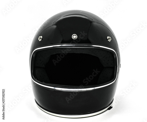 Front view of a classic vintage black motorcycle helmet photo