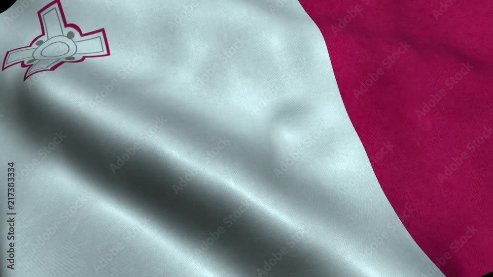 Photorealistic 4k Close up of malta flag slow waving with visible wrinkles and realistic fabric. A fully digital rendering, 3D Animation. 15 seconds 4K, Ultra HD resolution malta flag animation.