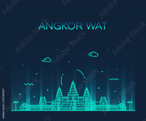 Angkor Wat skyline Cambodia vector linear style