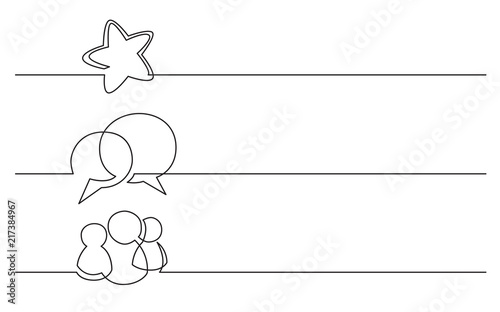 banner design - continuous line drawing of business icons: star, speech bubble, persons