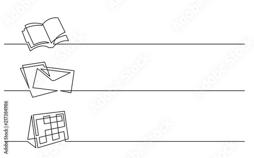 banner design - continuous line drawing of business icons: organizer, letter, calendar