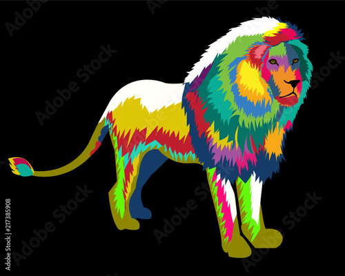 Fototapeta Naklejka Na Ścianę i Meble -  Colorful Lion Pop Art Cartoon Poster Graphic
