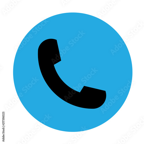 Black phone icon symbol in trendy flat style isolated on blue background. Telephone logo and vector illustration, EPS10.