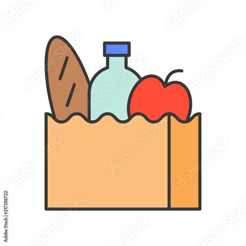 grocery bag, food and gastronomy set, filled outline icon