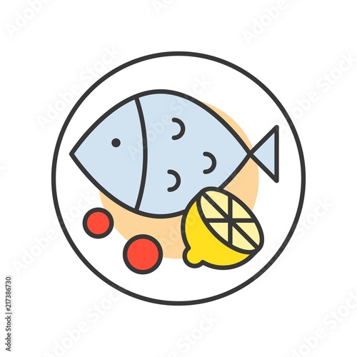 dish of fish lemon, Chinese food, gastronomy set, filled outline icon