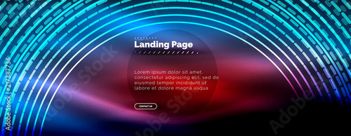 Neon glowing techno lines  hi-tech futuristic abstract background template with circles  landing page template