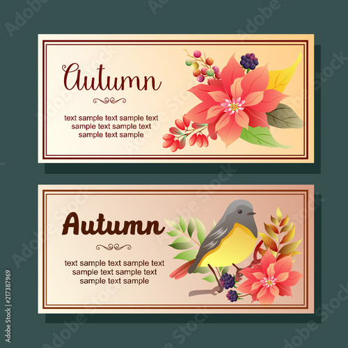 autumn poinsettia mockingbird horizontal banner