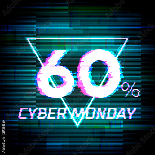 Cyber monday sale discount poster or banner with glitch