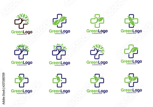 Set of Health tree people logo and Icon Template, Green logo vector