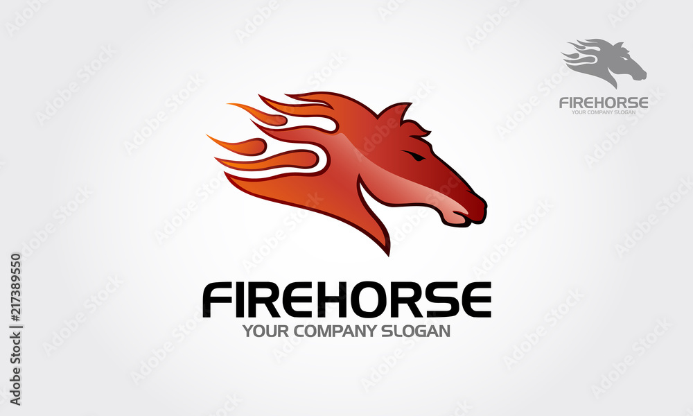 Obraz premium Fire Horse Vector Logo Template. Horse head illustration with a mane looking like a fire flame. Speed, freedom and strength symbol. Fire horse logo illustration.