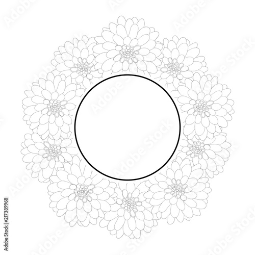 Fototapeta Naklejka Na Ścianę i Meble -  Dahlia Banner Wreath Outline Style 2