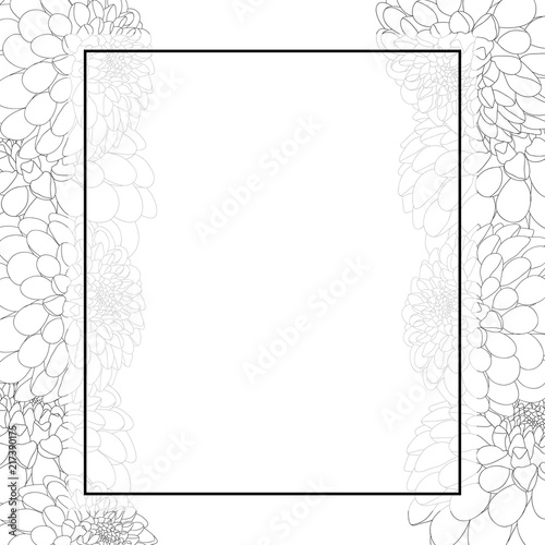 Fototapeta Naklejka Na Ścianę i Meble -  Dahlia Outline Banner Card Border