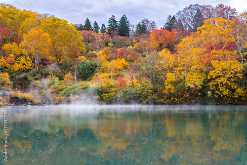 Autumn Onsen Lake Aomori Japan photo