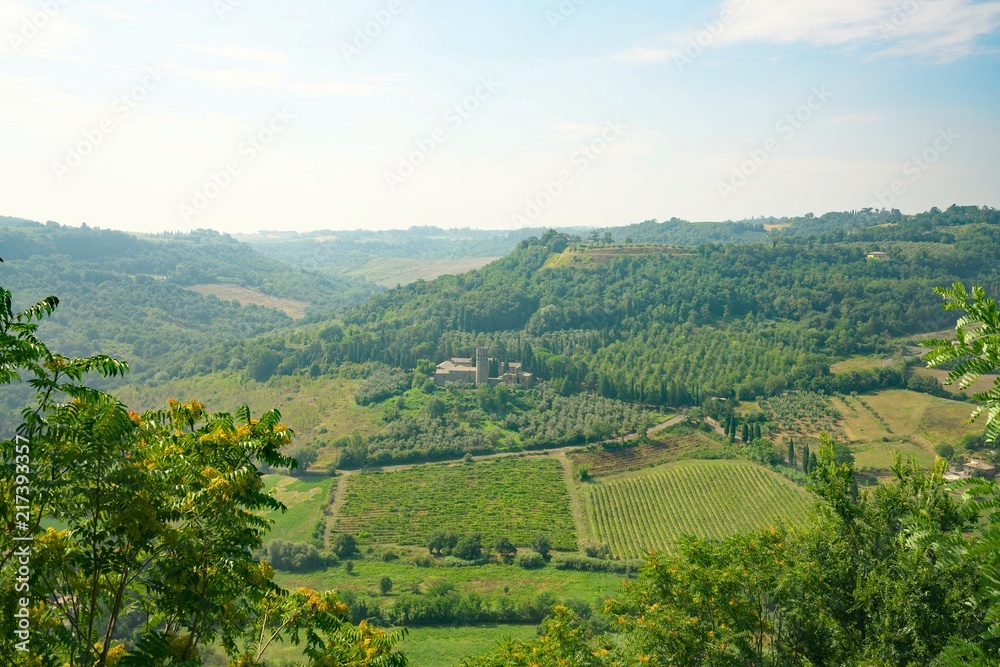 Orvieto,Italy-July 28, 2018:View of Abbey of Saint Severo and Martirio from the cliff of Orivieto