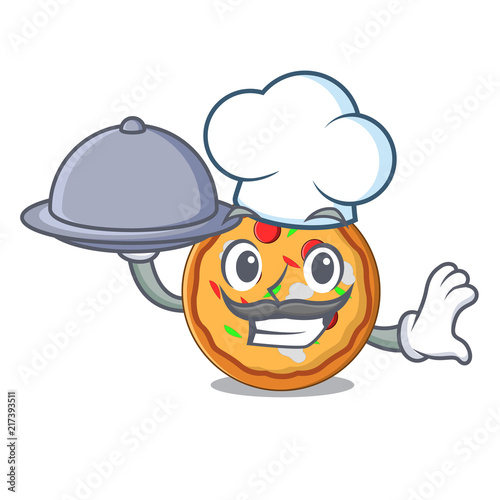 Chef with food pizza mascot cartoon style