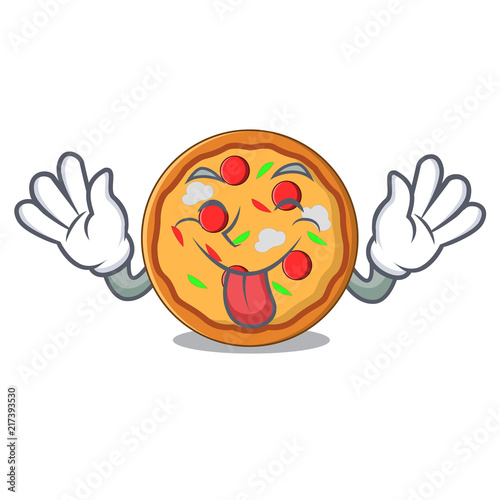 Tongue out pizza mascot cartoon style