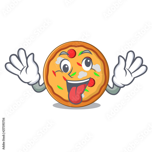 Crazy pizza mascot cartoon style photo