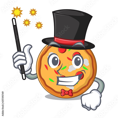 Magician pizza mascot cartoon style