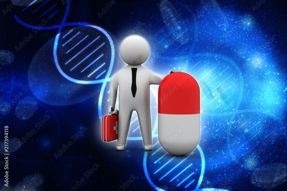 3d rendering people with headache, needs pills