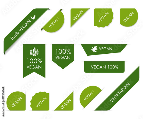 natural vegan tag ribbon and badge green color. banner and label vector design.