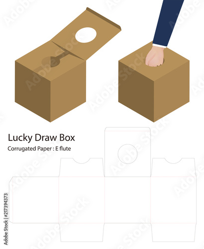 lucky draw box 3d mockup with dieline