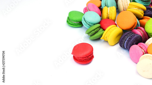 close up of Red macaroons sweet and dessert food on white backgrounds