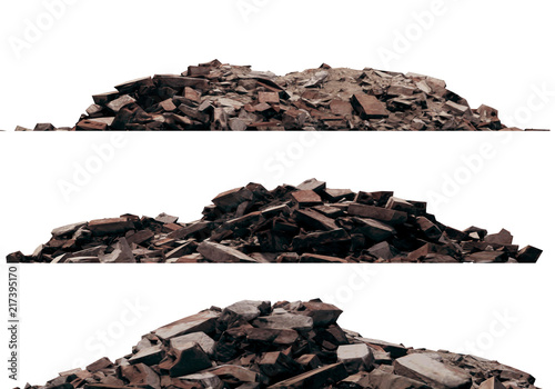 Heaps of rubble and debris isolated on white 3d illustration