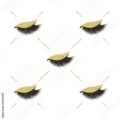Lashes vector pattern with gold glitter effect