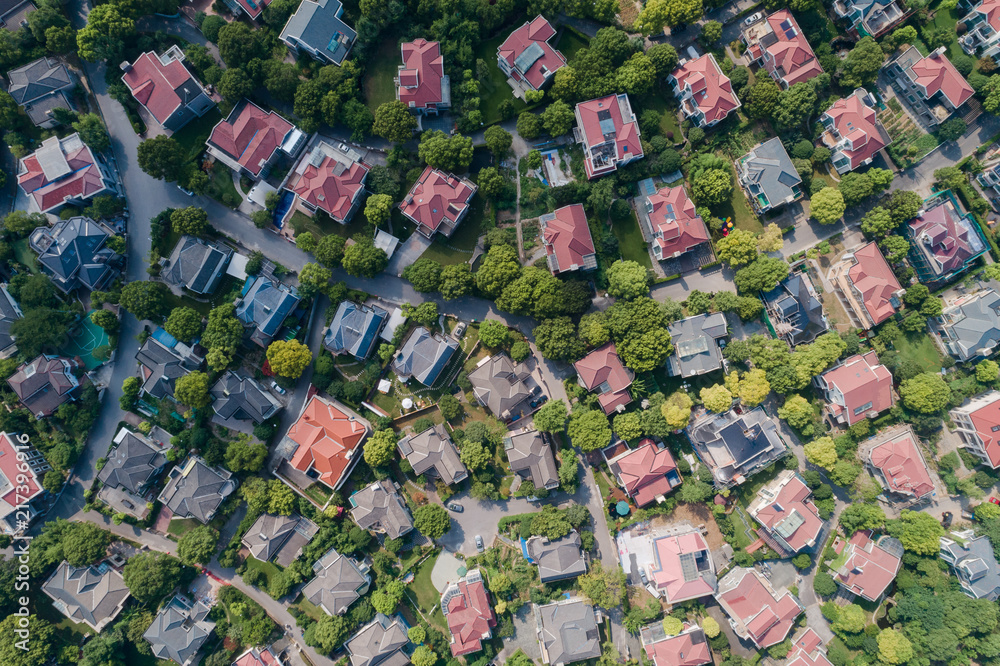 Aerial view of a neighborhood housing in the Shanghai suburban Aerial view of a neighborhood housing in the Shanghai suburban