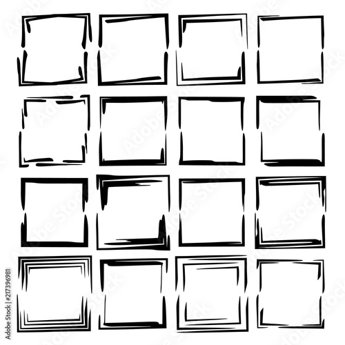 Set of black rectangle empy grunge frames.  Vector illustration.