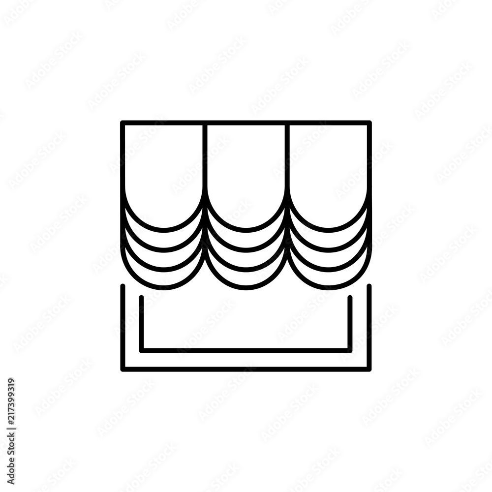 Fabric curtain with drapery. Vector illustration. Line icon of austrian shade. Element of home & office window decoration. Isolated on white background. Fabric curtain with drapery. Vector illustration. Line icon of austrian shade. Element of home & office window decoration. Isolated on white background.
