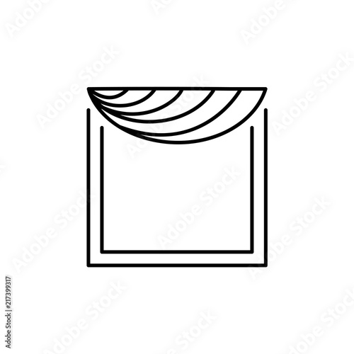 Fabric valance with asymmetric swag. Vector illustration. Line icon of window pelmet. Front view. Isolated on white background.
